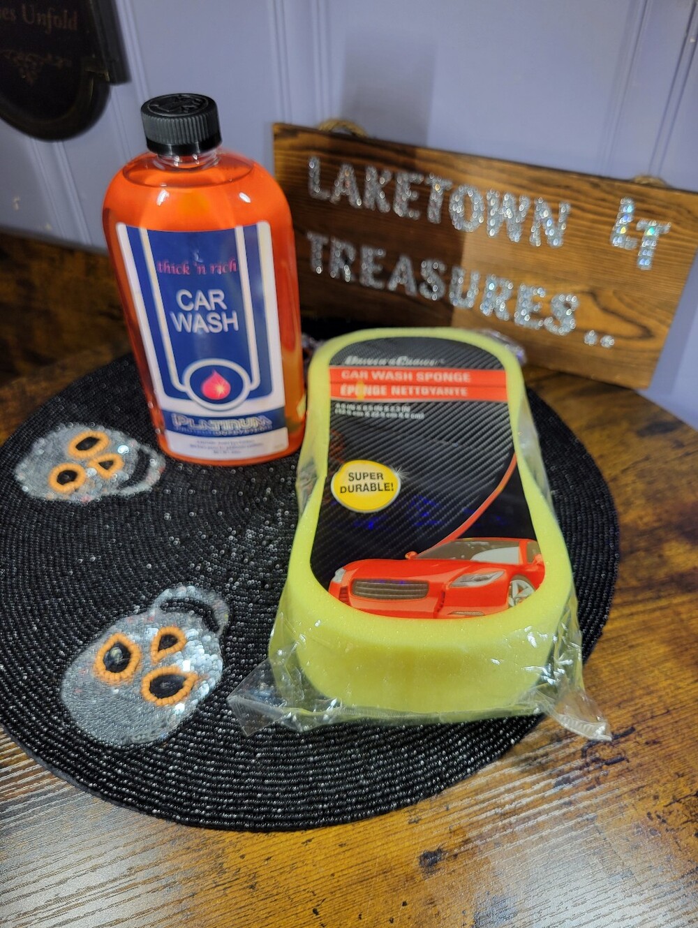 Unbranded Yellow Car Wash Sponge with Orange Car Wash Soap